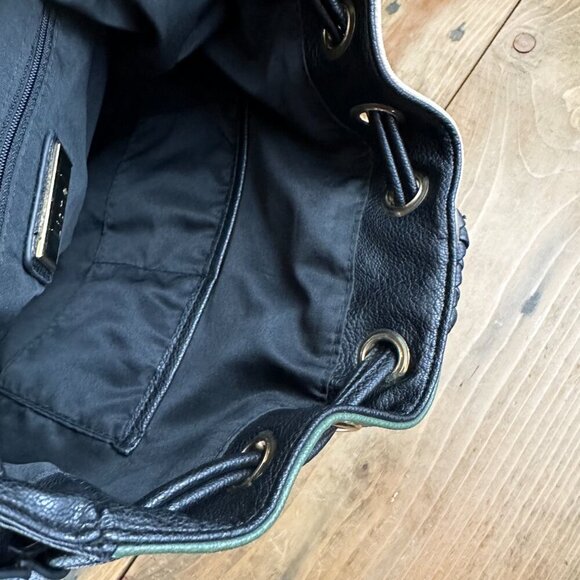 Lionel Los Angeles Backpack Tassels Vegan Leather Black‎ Green Cream NEW - Picture 10 of 11